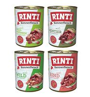RINTI Kennerfleisch 24 x 400g Mixpaket (Wild,Rind,Rentier,Wildschwein)  Hundenassfutter