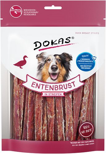 DOKAS Hühner- oder Entenbrustbrust in Streifen Hundesnack