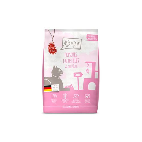 Mjamjam Frisches Lachsfilet & Geflügel Katzentrockenfutter