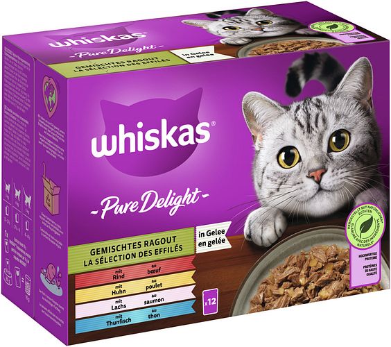 Whiskas PureDelight Gemischtes Ragout in Gelee 12 x 85 Gramm Katzennassfutter