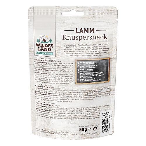 WILDES LAND Katze 50g Knuspersnack Lamm mit Apfel