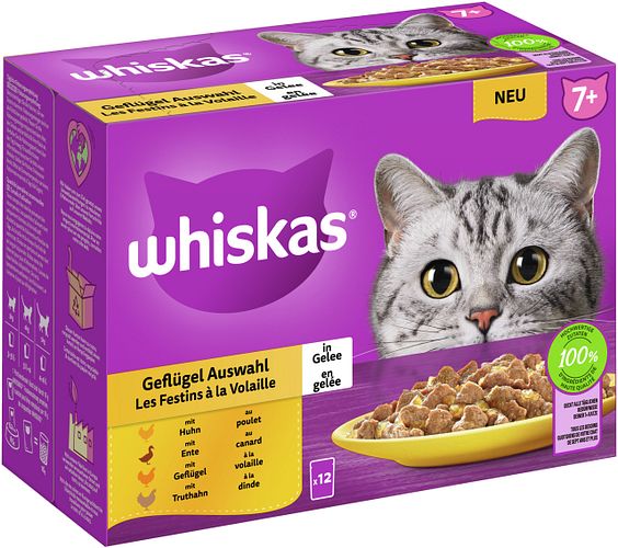 Whiskas 7+ Geflügel Auswahl in Gelee Multipack 12 x 85 Gramm Katzennassfutter