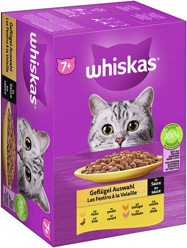 Whiskas 7+ Geflügel Auswahl in Sauce 12 x 85 Gramm Multipack Katzennassfutter