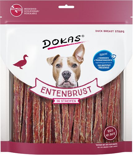 DOKAS Hühner- oder Entenbrustbrust in Streifen Hundesnack