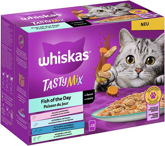 Whiskas TastyM Catch of the Day in Sauce Multipack 12 x 85 Gramm Katzennassfutter