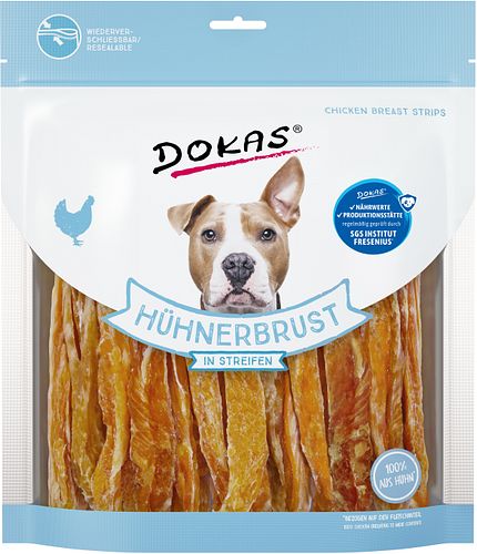 DOKAS Hühner- oder Entenbrustbrust in Streifen Hundesnack