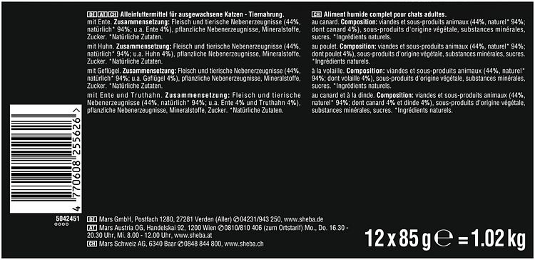 Sheba Multipack Selection Sauce Geflügel Variation  12x85 Gramm Katzennassfutter