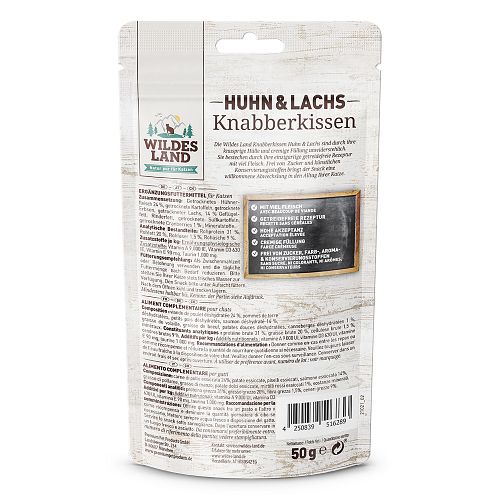 WILDES LAND Katze 50g Knabberkissen Huhn und Lachs