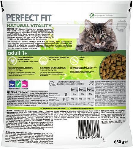 PERFECT FIT Natural Vitality Adult 1+ mit Huhn und Truthahn 650 Gramm Katzentrockenfutter