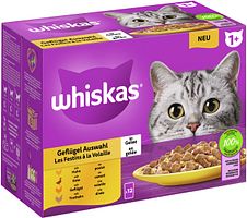 Whiskas 1+ Geflügel Auswahl in Gelee 12 x 85 Gramm Multipack Katzennassfutter